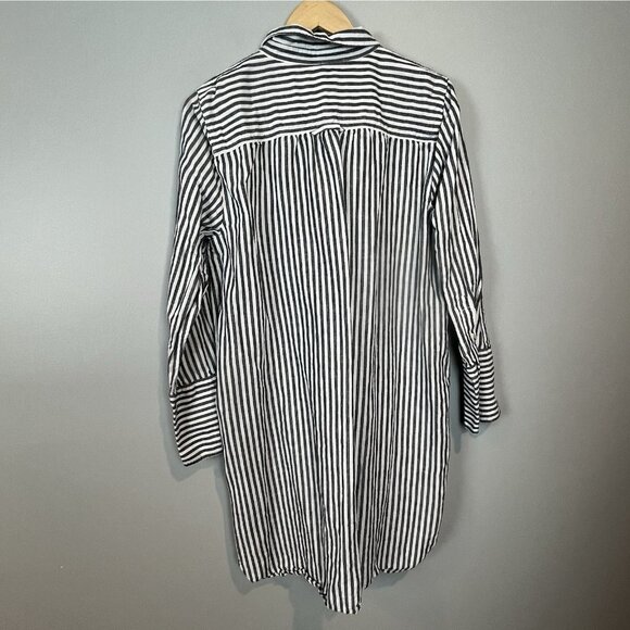 J. Crew Shirtdress Size XL Gray White Stripe Button Up Linen Blend Coastal - Picture 4 of 9